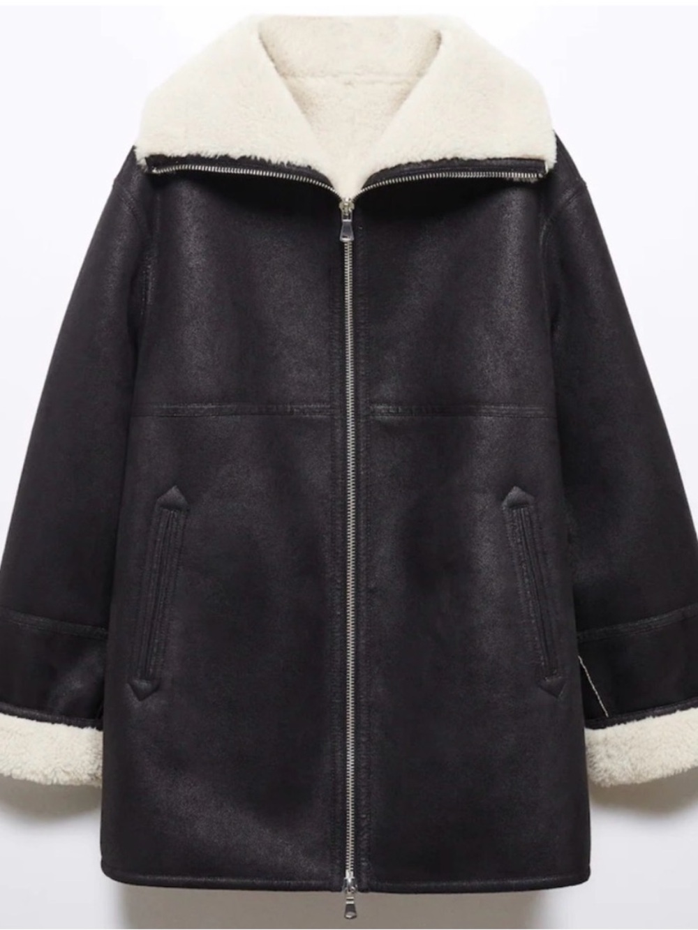 MANGO Luxurious Black Shearling Lined Zip Jacket with Cream Teddy🧸Lining
